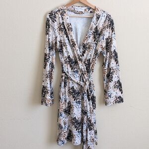 MASON GREY Classic Short Robe Floral Kimono S Long Sleeve Waist Tie Soft Cozy